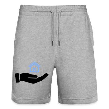 Hand hält Haus Immobilie - Stanley/Stella Unisex Bio Joggingshorts Trainer  - Grau meliert - Vorne - Nik (191cm) & Marisol (170cm)