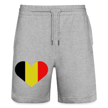 Belgische herzförmige Flagge - Stanley/Stella Unisex Bio Joggingshorts Trainer  - Grau meliert - Vorne - Nik (191cm) & Marisol (170cm)