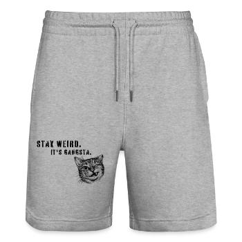 Stay Weird – Gangsta Katze Statement Art - Stanley/Stella Unisex Bio Joggingshorts Trainer  - Grau meliert - Vorne - Nik (191cm) & Marisol (170cm)