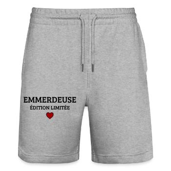 Emmerdeuse Édition Limitée Humour Drôle - Short de jogging bio TRAINER Stanley/Stella unisexe - gris chiné - Devant - Nik (191cm) & Marisol (170cm)