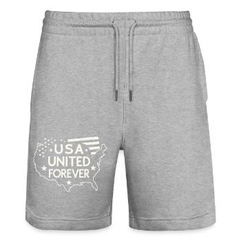 USA United Forever Emblem - Short de jogging bio TRAINER Stanley/Stella unisexe - gris chiné - Devant - Nik (191cm) & Marisol (170cm)