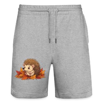 Igel im Herbstlaub Herbstzauber - Stanley/Stella Unisex Bio Joggingshorts Trainer  - Grau meliert - Vorne - Nik (191cm) & Marisol (170cm)