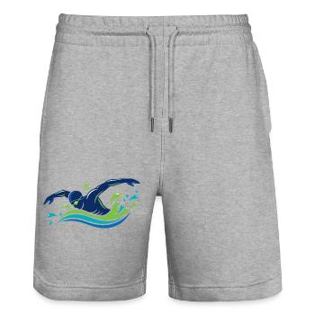 Schwimmer Sport Schwimmen Wasserheld Motiv - Stanley/Stella Unisex Bio Joggingshorts Trainer  - Grau meliert - Vorne - Nik (191cm) & Marisol (170cm)