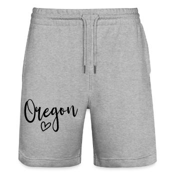 Oregon Heart Women's Love Oregon - Stanley/Stella Trainer Unisex Organic Jogging Shorts - heather grey - Front - Nik (191cm) & Marisol (170cm)