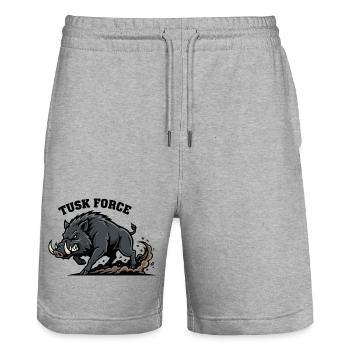 Tusk Force Wild Boar Charge - Stanley/Stella Trainer Unisex Organic Jogging Shorts - heather grey - Front - Nik (191cm) & Marisol (170cm)