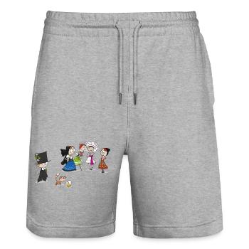COMIC KWAS - Stanley/Stella Unisex Bio Joggingshorts Trainer  - Grau meliert - Vorne - Nik (191cm) & Marisol (170cm)