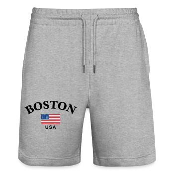 Boston, USA - Stanley/Stella Trainer Unisex Organic Jogging Shorts - heather grey - Front - Nik (191cm) & Marisol (170cm)