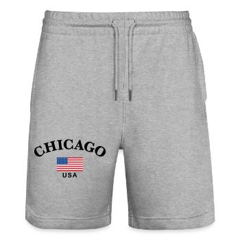 Chicago, États-Unis - Short de jogging bio TRAINER Stanley/Stella unisexe - gris chiné - Devant - Nik (191cm) & Marisol (170cm)