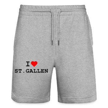 I love St. Gallen - Ich liebe St. Gallen - Stanley/Stella Trainer Unisex Organic Jogging Shorts - heather grey - Front - Nik (191cm) & Marisol (170cm)
