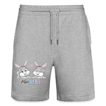 Happy_smiling_bunnies_in_headphones - Stanley/Stella Trainer Unisex Organic Jogging Shorts - heather grey - Front - Nik (191cm) & Marisol (170cm)