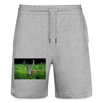 Majestic fallow deer in the green - Stanley/Stella Trainer Unisex Organic Jogging Shorts - heather grey - Front - Nik (191cm) & Marisol (170cm)