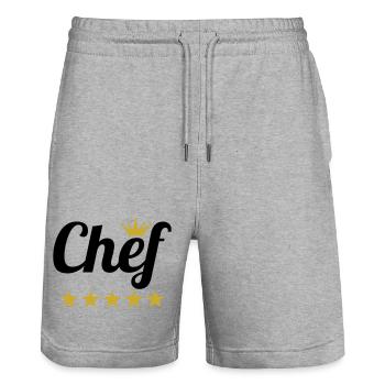 Chef Suprême : Couronne et 5 Étoiles Or - Short de jogging bio TRAINER Stanley/Stella unisexe - gris chiné - Devant - Nik (191cm) & Marisol (170cm)
