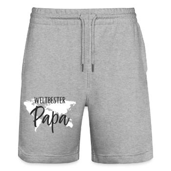 Weltbester Papa – Herzvolles Weltkugel-Design - Stanley/Stella Unisex Bio Joggingshorts Trainer  - Grau meliert - Vorne - Nik (191cm) & Marisol (170cm)