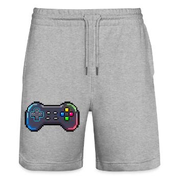 Retro Gamepad Neon Pixel Style - Stanley/Stella Trainer Unisex Organic Jogging Shorts - heather grey - Front - Nik (191cm) & Marisol (170cm)