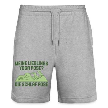 Lieblings Yoga Pose Frosch Meditation - Stanley/Stella Unisex Bio Joggingshorts Trainer  - Grau meliert - Vorne - Nik (191cm) & Marisol (170cm)