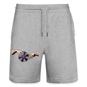 Mains touchant l’art d’un disque vinyle - Short de jogging bio TRAINER Stanley/Stella unisexe - gris chiné - Devant - Nik (191cm) & Marisol (170cm)