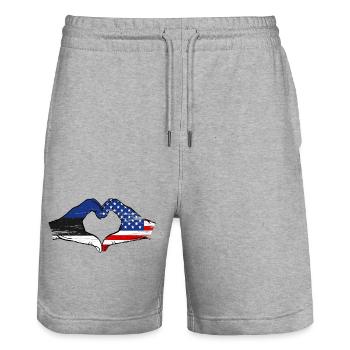 Estonia USA Heart Flags - Stanley/Stella Trainer Unisex Organic Jogging Shorts - heather grey - Front - Nik (191cm) & Marisol (170cm)