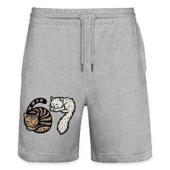 Schlafende 'Six Seven'-Katzen - Stanley/Stella Unisex Bio Joggingshorts Trainer  - Grau meliert - Vorne - Nik (191cm) & Marisol (170cm)