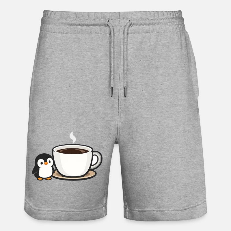 Kaffeepinguin mit Tasse Design - Stanley/Stella Unisex Bio Joggingshorts Trainer - Grau meliert