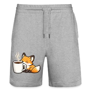 Kuschelfuchs mit Kaffee - Stanley/Stella Unisex Bio Joggingshorts Trainer  - Grau meliert - Vorne - Nik (191cm) & Marisol (170cm)