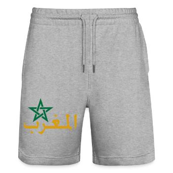 Étoile marocaine et calligraphie arabe - Short de jogging bio TRAINER Stanley/Stella unisexe - gris chiné - Devant - Nik (191cm) & Marisol (170cm)
