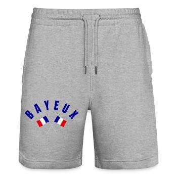 Bayeux Crossed French Flags Emblems - Stanley/Stella Trainer Unisex Organic Jogging Shorts - heather grey - Front - Nik (191cm) & Marisol (170cm)