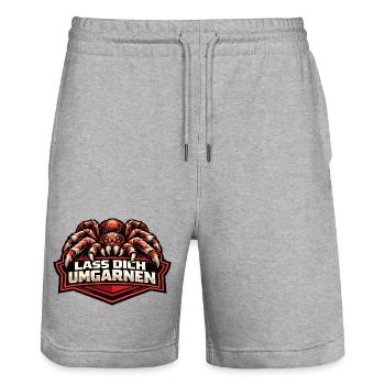Böse Tarantel mit Spruch "Lass Dich Umgarnen" - Stanley/Stella Unisex Bio Joggingshorts Trainer  - Grau meliert - Vorne - Nik (191cm) & Marisol (170cm)