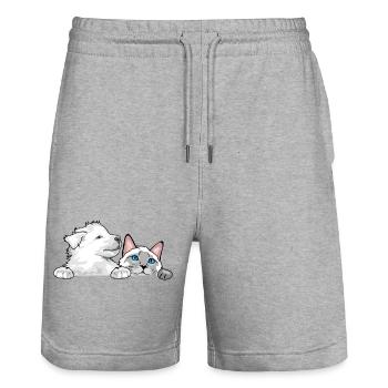 Peeking_Swiss_Shepherd_puppy_and_Siamese_cat - Short de jogging bio TRAINER Stanley/Stella unisexe - gris chiné - Devant - Nik (191cm) & Marisol (170cm)