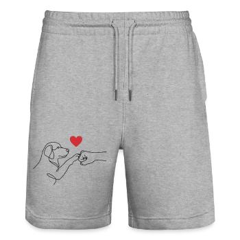 Beste Freunde Pfote Faust - Line Art Hund Herz - Stanley/Stella Unisex Bio Joggingshorts Trainer  - Grau meliert - Vorne - Nik (191cm) & Marisol (170cm)