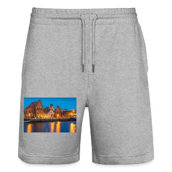 Wismar am Abend - Stanley/Stella Unisex Bio Joggingshorts Trainer  - Grau meliert - Vorne - Nik (191cm) & Marisol (170cm)
