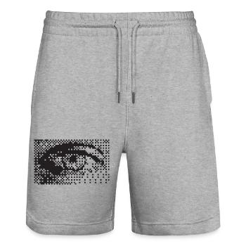 Midnight Pixel Eye Pattern - Stanley/Stella Trainer Unisex Organic Jogging Shorts - heather grey - Front - Nik (191cm) & Marisol (170cm)