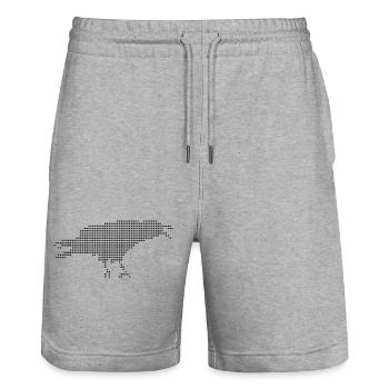 Raven Pixel Dot Silhouette - Stanley/Stella Trainer Unisex Organic Jogging Shorts - heather grey - Front - Nik (191cm) & Marisol (170cm)