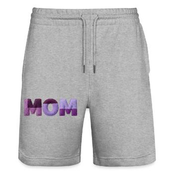Mom Patchwork FontTypography Purple Statement - Stanley/Stella Trainer Unisex Organic Jogging Shorts - heather grey - Front - Nik (191cm) & Marisol (170cm)