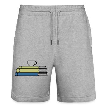 Bücherstapel Kaffeetasse Farbig - Stanley/Stella Unisex Bio Joggingshorts Trainer  - Grau meliert - Vorne - Nik (191cm) & Marisol (170cm)