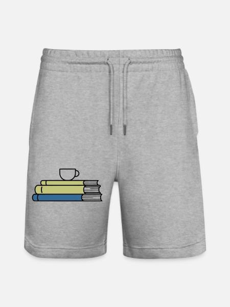 Stack of books Coffee mug Coloured - Stanley/Stella Trainer Unisex Organic Jogging Shorts - heather grey