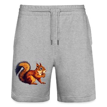 Orange Brown Squirrel with Acorn Nut Motif - Stanley/Stella Trainer Unisex Organic Jogging Shorts - heather grey - Front - Nik (191cm) & Marisol (170cm)