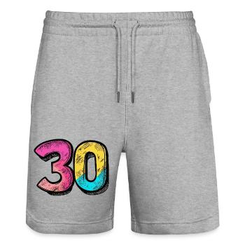 30 Number Colorful - Stanley/Stella Trainer Unisex Organic Jogging Shorts - heather grey - Front - Nik (191cm) & Marisol (170cm)