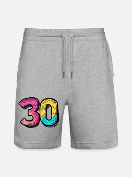 30 Zahl Bunt - Stanley/Stella Unisex Bio Joggingshorts Trainer - Grau meliert