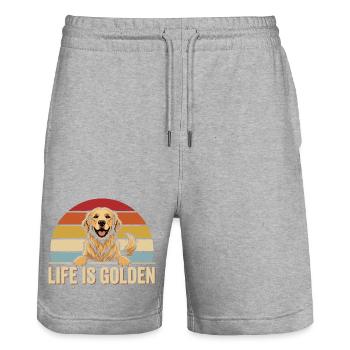 VIBRATIONS GOLDEN RETRIEVER Motif rétro - Short de jogging bio TRAINER Stanley/Stella unisexe - gris chiné - Devant - Nik (191cm) & Marisol (170cm)