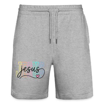 Jésus - Short de jogging bio TRAINER Stanley/Stella unisexe - gris chiné - Devant - Nik (191cm) & Marisol (170cm)