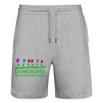 Jardin du jardin des jardins Drôles de fleurs - Short de jogging bio TRAINER Stanley/Stella unisexe - gris chiné - Devant - Nik (191cm) & Marisol (170cm)