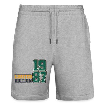 Birthday Woman 41 born in December 1985 - Stanley/Stella Trainer Unisex Organic Jogging Shorts - heather grey - Front - Nik (191cm) & Marisol (170cm)
