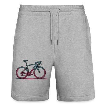 Neon Road Bike Silhouette - Stanley/Stella Trainer Unisex Organic Jogging Shorts - heather grey - Front - Nik (191cm) & Marisol (170cm)