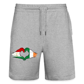 Tadschikistan Irland Flagge Hände Herzform - Stanley/Stella Unisex Bio Joggingshorts Trainer  - Grau meliert - Vorne - Nik (191cm) & Marisol (170cm)