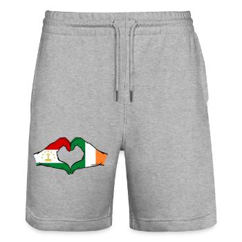 Tadschikistan Irland Flagge Hände Herzform - Stanley/Stella Unisex Bio Joggingshorts Trainer  - Grau meliert - Vorne - Nik (191cm) & Marisol (170cm)