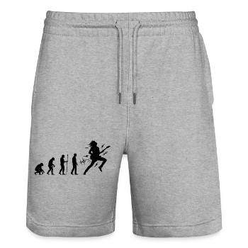 Evolution to guitarist rock musician - Stanley/Stella Trainer Unisex Organic Jogging Shorts - heather grey - Front - Nik (191cm) & Marisol (170cm)