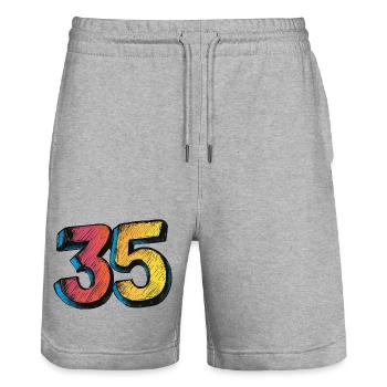 35 Number Colorful - Stanley/Stella Trainer Unisex Organic Jogging Shorts - heather grey - Front - Nik (191cm) & Marisol (170cm)