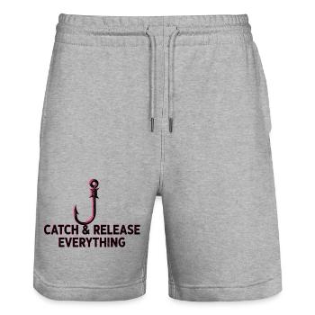 Catch & Release Everything - Stanley/Stella Trainer Unisex Organic Jogging Shorts - heather grey - Front - Nik (191cm) & Marisol (170cm)