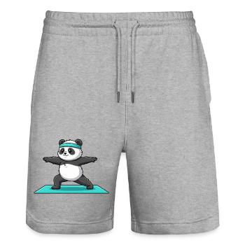 Yoga-Panda-Bär macht Krieger-Pose - Stanley/Stella Unisex Bio Joggingshorts Trainer  - Grau meliert - Vorne - Nik (191cm) & Marisol (170cm)