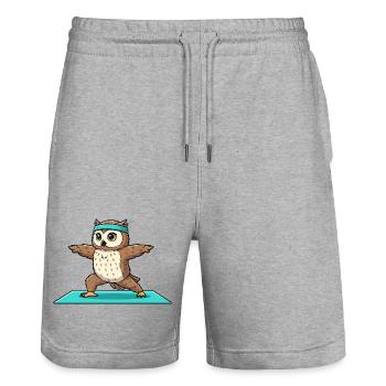 Yoga Owl Bird Doing Warrior Pose Art - Stanley/Stella Trainer Unisex Organic Jogging Shorts - heather grey - Front - Nik (191cm) & Marisol (170cm)